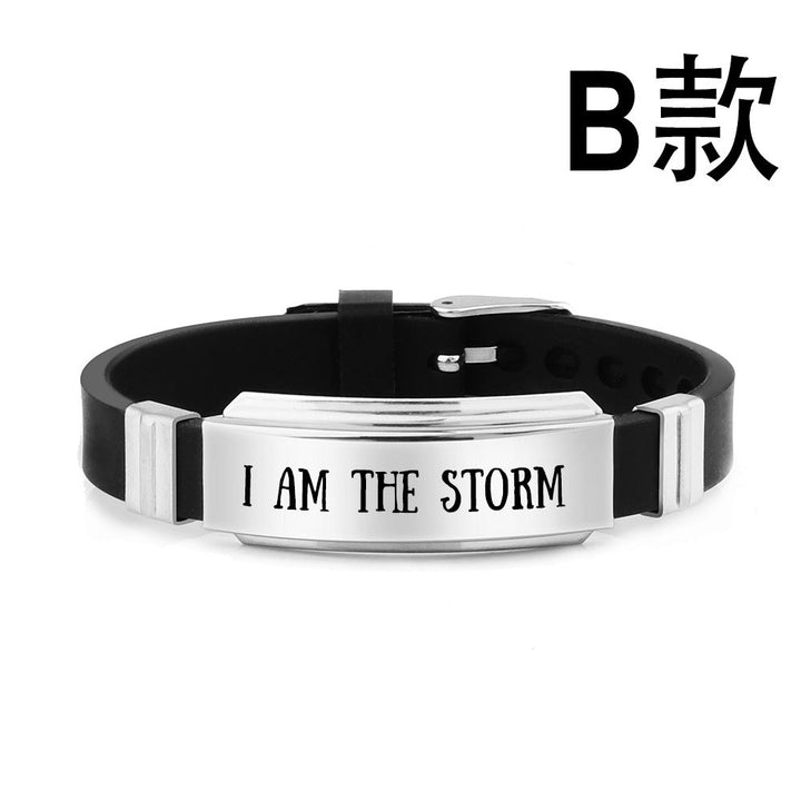 Pin belt buckle bracelet I AM THE STORM bracelet silicone stainless steel lettering ornament hand ornament Glossy.pk