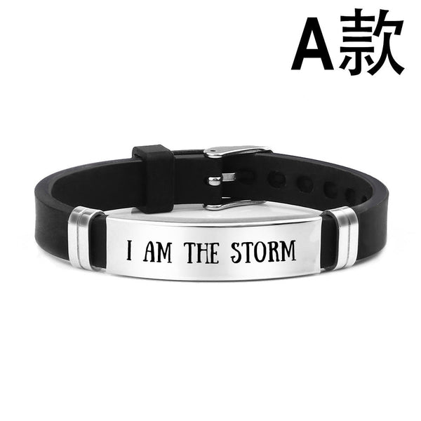 Pin belt buckle bracelet I AM THE STORM bracelet silicone stainless steel lettering ornament hand ornament Glossy.pk