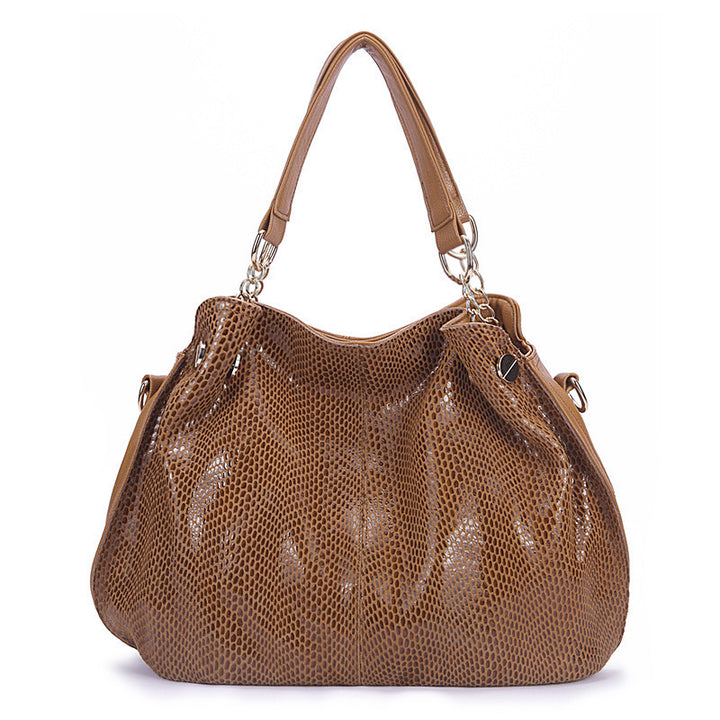 "Genuine Leather Snake Pattern Tote Bag - Large Capacity Street Fashion Shoulder Handbag Glossy.pk