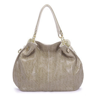 "Genuine Leather Snake Pattern Tote Bag - Large Capacity Street Fashion Shoulder Handbag Glossy.pk