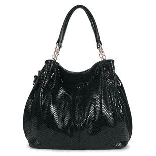 "Genuine Leather Snake Pattern Tote Bag - Large Capacity Street Fashion Shoulder Handbag Glossy.pk