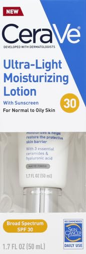 CeraVe Ultra-Light Moisturizing Lotion With SPF 30| Daily Face Moisturizer with SPF | Formulated with Hyaluronic Acid & Ceramides | Broad Spectrum SPF | Oil Free | Matte Finish | 1.7 Ounce CeraVe