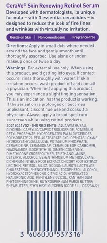 CeraVe Anti Aging Retinol Serum | Cream Serum for Smoothing Fine Lines and Skin Brightening | With Retinol, Hyaluronic Acid, Niacinamide, and Ceramides | 1 Ounce CeraVe