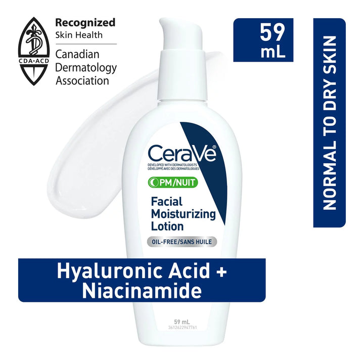 CeraVe PM Facial Moisturizing Lotion | Night Cream with Hyaluronic Acid and Niacinamide | Ultra-Lightweight, Oil-Free Moisturizer for Face CeraVe