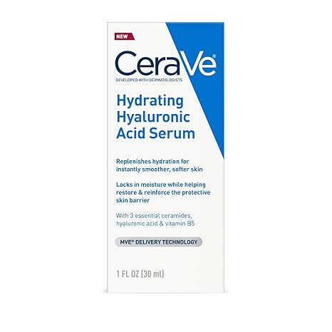 Cerave Hyaluronic Acid Serum for Face with Vitamin B5 and Ceramides | Hydrating Face Serum for Dry Skin | Fragrance Free | 1 Ounce CeraVe