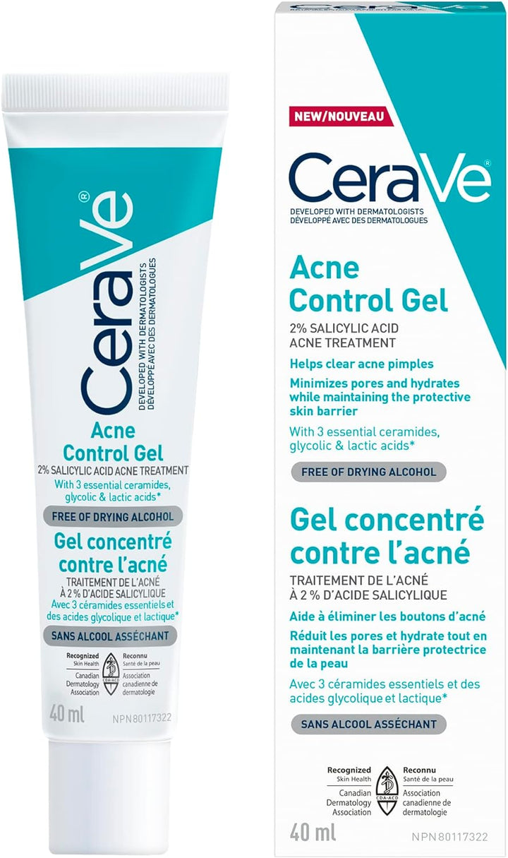 CeraVe Acne Control Gel For Face, Pimple & Pores, With Salicylic Acid, 3 Essential Ceramides, Niacinamides. Developed with Dermatologists, Non-Comedogenic, Oil-Free, Fragrance-Free, 40ml CeraVe