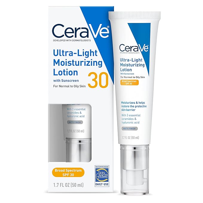 CeraVe Ultra-Light Moisturizing Lotion With SPF 30| Daily Face Moisturizer with SPF | Formulated with Hyaluronic Acid & Ceramides | Broad Spectrum SPF | Oil Free | Matte Finish | 1.7 Ounce CeraVe