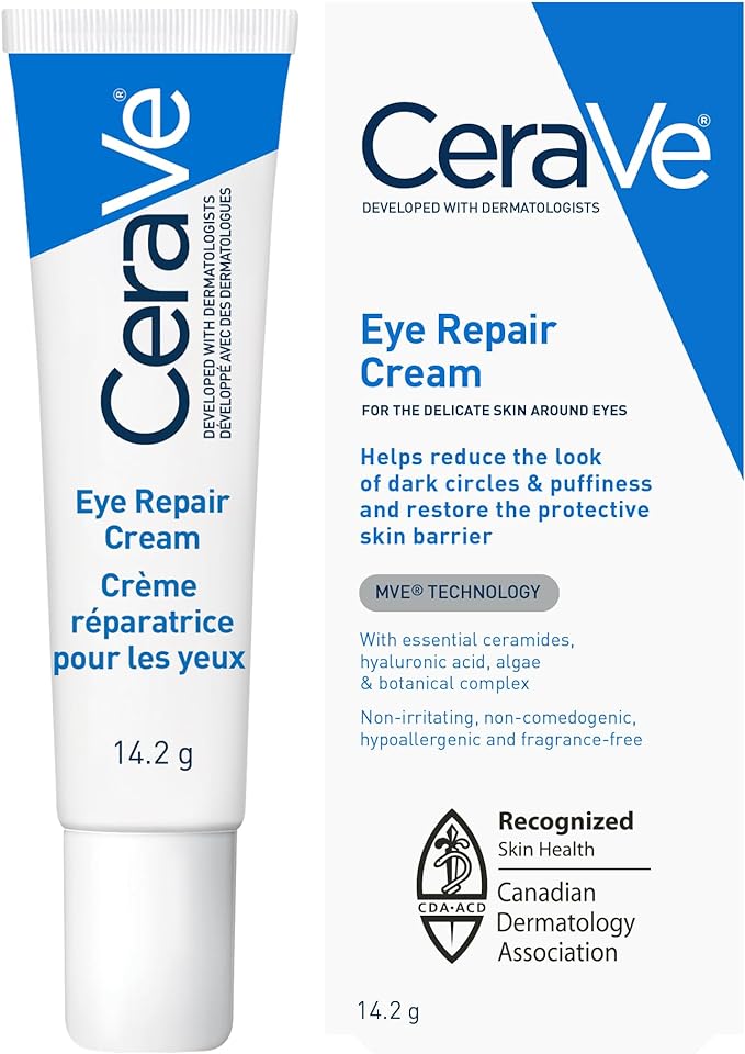 CeraVe EYE CREAM with Hyaluronic Acid for Under Eye Dark circles & Puffiness, Ophthalmologist Tested for Sensitive Eye Area, Fragrance Free, 14.2 Grams - USA/CANADA Imported CeraVe