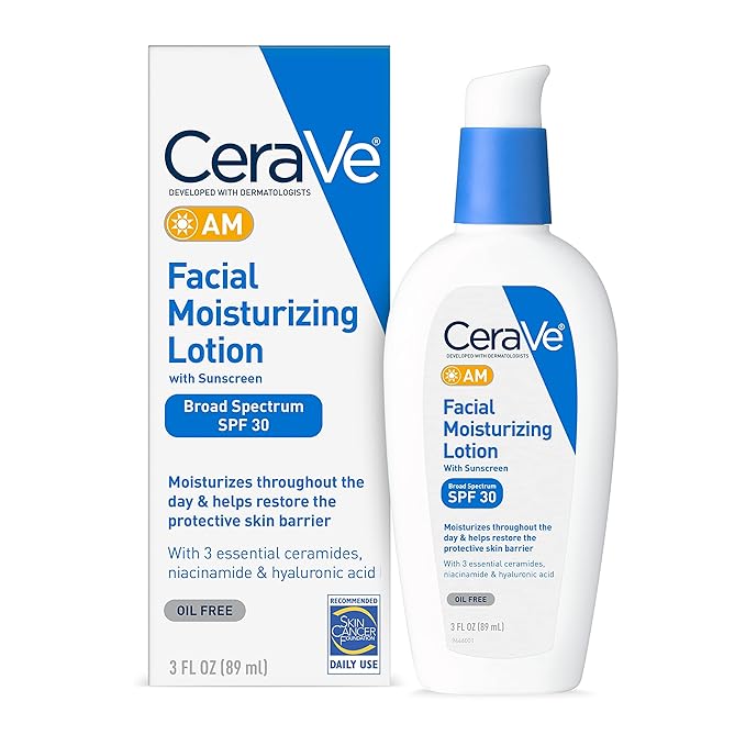 CeraVe AM Facial Moisturizing Lotion with SPF 30 | Oil-Free Face Moisturizer with SPF | Formulated with Hyaluronic Acid, Niacinamide & Ceramides | Non-Comedogenic | Broad Spectrum Sunscreen CeraVe