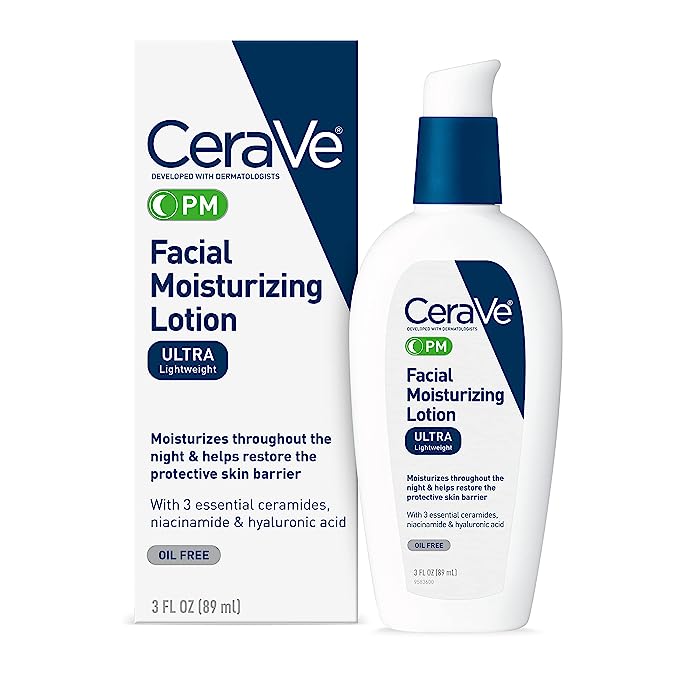 CeraVe PM Facial Moisturizing Lotion | Night Cream with Hyaluronic Acid and Niacinamide | Ultra-Lightweight, Oil-Free Moisturizer for Face CeraVe