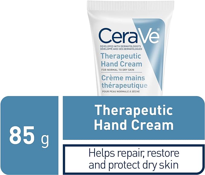 CeraVe Therapeutic Hand Cream, Daily Moisturizing Fragrance-Free Cream for Dry Skin and Dry Cracked Hands with Hyaluronic Acid and Niacinamide, 85 Grams CeraVe