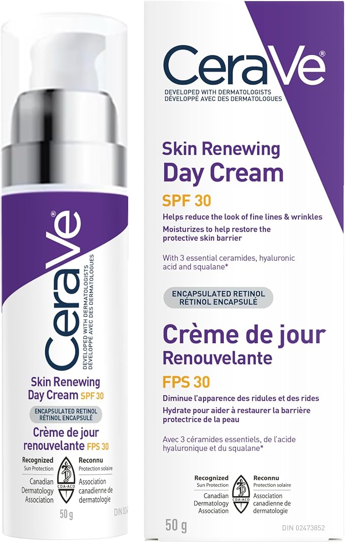 CeraVe Skin Renewing Day Cream SPF 30 - Anti-aging Daily Moisturizing Cream with Encapsulated Retinol, Ceramides & Hyaluronic Acid, Fragrance Free CeraVe