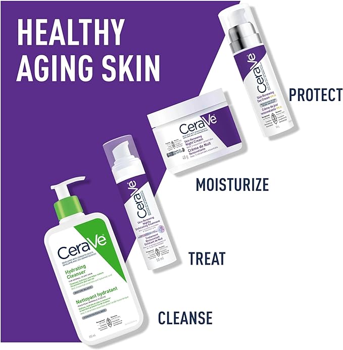 CeraVe Skin Renewing Nightly Exfoliating Treatment for Healthy Aging, Fine Lines, Wrinkles, Dullness and Pores. Face Serum with Glycolic Acid, Hyaluronic Acid & Ceramides. Developed with Dermatologists, Non-irritating, Fragrance-Free, 50ml CeraVe