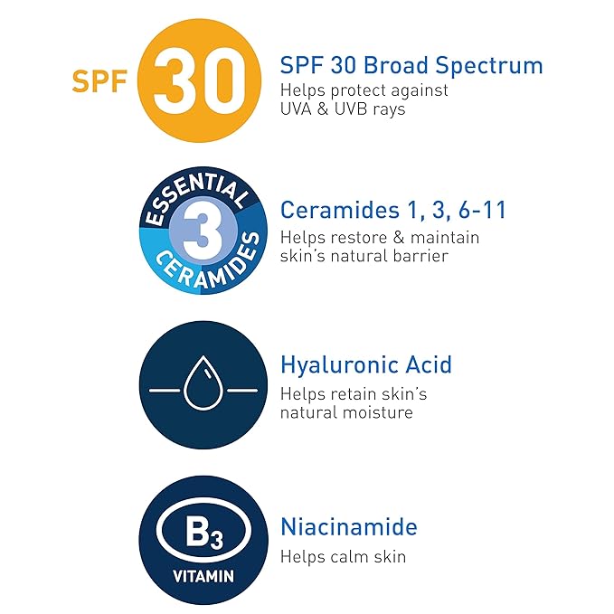 CeraVe AM Facial Moisturizing Lotion with SPF 30 | Oil-Free Face Moisturizer with SPF | Formulated with Hyaluronic Acid, Niacinamide & Ceramides | Non-Comedogenic | Broad Spectrum Sunscreen CeraVe