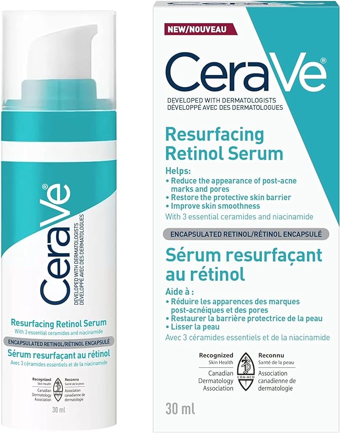 CeraVe Retinol Serum for Post-Acne Marks and Skin Texture | Pore Refining, Resurfacing, Brightening Facial Serum with Retinol and Niacinamide | Fragrance Free, Paraben Free & Non-Comedogenic| 1 Oz CeraVe