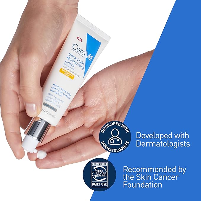 CeraVe Ultra-Light Moisturizing Lotion With SPF 30| Daily Face Moisturizer with SPF | Formulated with Hyaluronic Acid & Ceramides | Broad Spectrum SPF | Oil Free | Matte Finish | 1.7 Ounce CeraVe