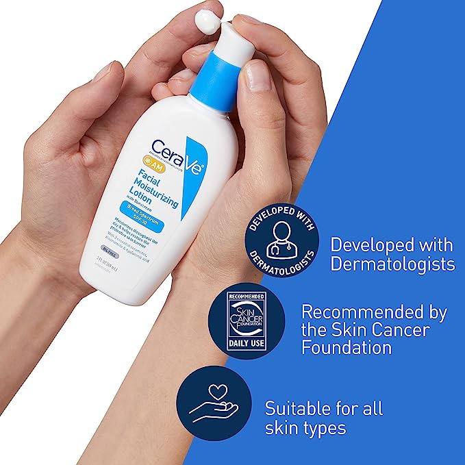 CeraVe AM Facial Moisturizing Lotion with SPF 30 | Oil-Free Face Moisturizer with SPF | Formulated with Hyaluronic Acid, Niacinamide & Ceramides | Non-Comedogenic | Broad Spectrum Sunscreen CeraVe