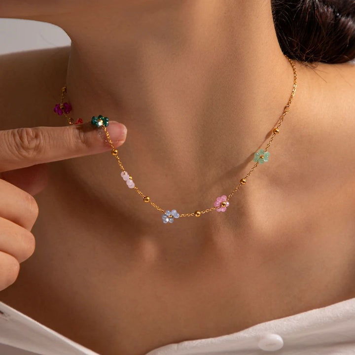 Titanium steel emerald geometric necklace high-grade cold style clavicle necklace fashion temperament accessories do not fade 34 Glossy.pk