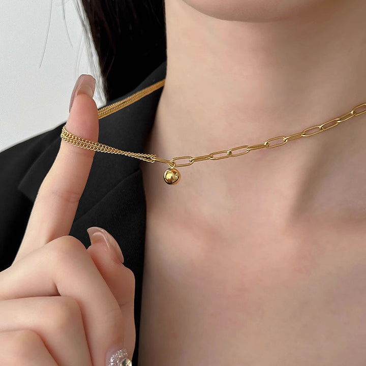Cross-border wholesale necklace women's non-fading, light luxury titanium steel, new women's niche versatile fashion clavicle chain gold color 33 Glossy.pk