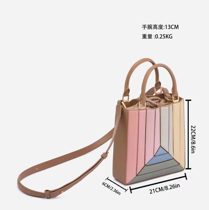 Multicolor Vegan Leather Hand & Shoulder Bag - Color Block Crossbody with Detachable Strap Glossy.pk