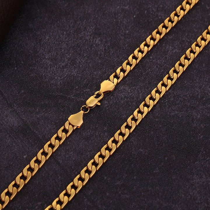 Cross-border jewelry Europe and the United States fashion new gold necklace plated 18K gold men's 6MM side necklace factory wholesale Glossy.pk