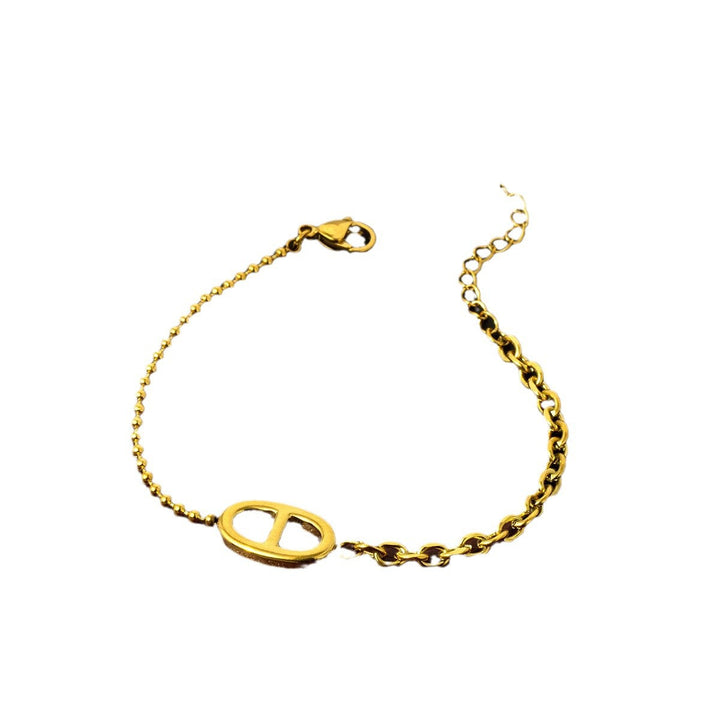 Titanium steel 18K gold non-fading French retro cold wind necklace trendy brand net red pig nose clavicle chain necklace Glossy.pk