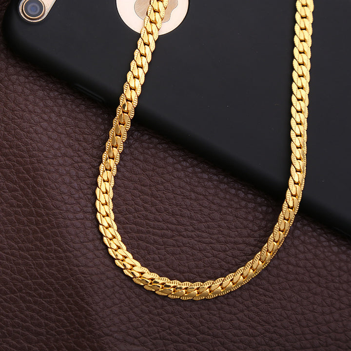 TEMU New European and American Hot Selling 5MM Full Side Body Necklace Cross-border Personality Simple Gold Plated Necklace 20 Inch Chain