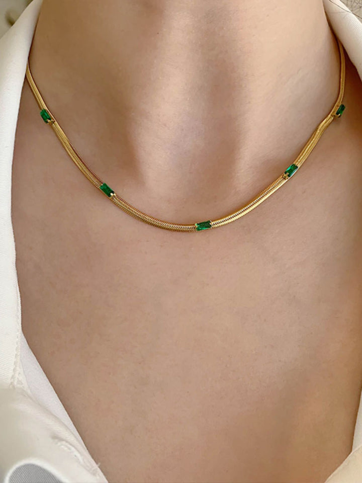 Titanium steel emerald geometric necklace high-grade cold style clavicle necklace fashion temperament accessories do not fade 34 Glossy.pk