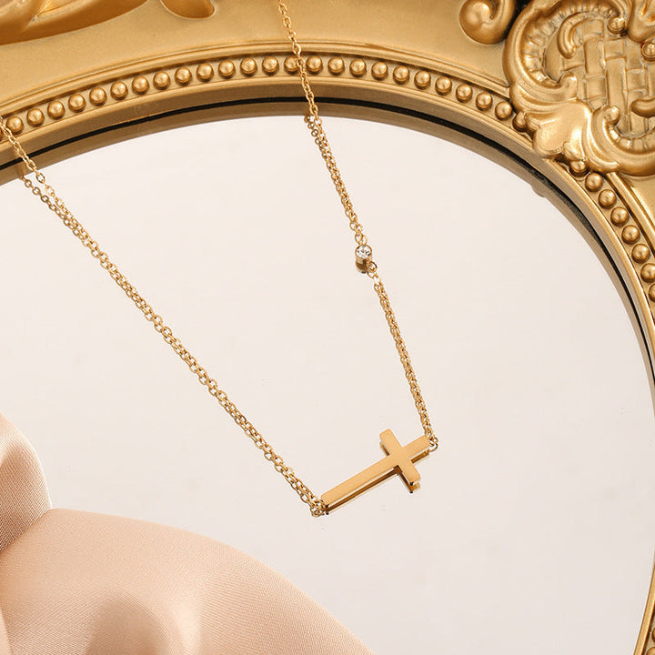 Titanium steel emerald geometric necklace high-grade cold style clavicle necklace fashion temperament accessories do not fade 34 Glossy.pk