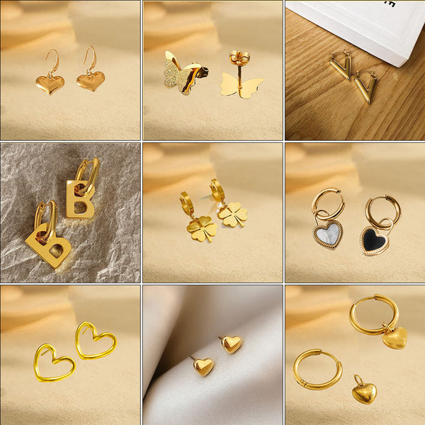 European and American cross-border earrings wholesale love butterfly letter earrings stainless steel light luxury exaggerated sense of luxury does not fade 18 Glossy.pk