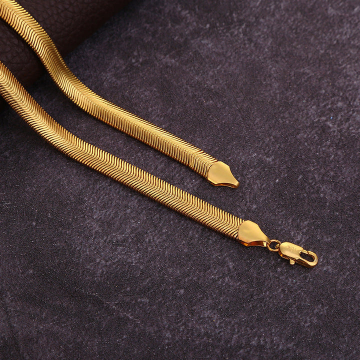 TEMU New Snake Bone Chain Men's European and American Fashion Jewelry 18K Gold Necklace AliExpress Cross-border 6MM Flat Snake Chain Wholesale Glossy.pk