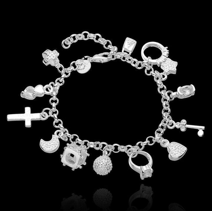 European and American hot-selling 925 silver fashion thirteen pendant bracelet women's multi-element bracelet cross-border jewelry source factory
