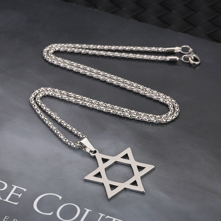 Cross-border temu new necklace high-end fashion simple stainless steel pendant titanium steel men's six-pointed star necklace