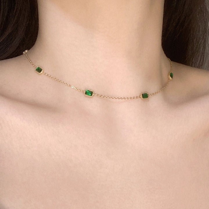 Titanium steel emerald geometric necklace high-grade cold style clavicle necklace fashion temperament accessories do not fade 34 Glossy.pk