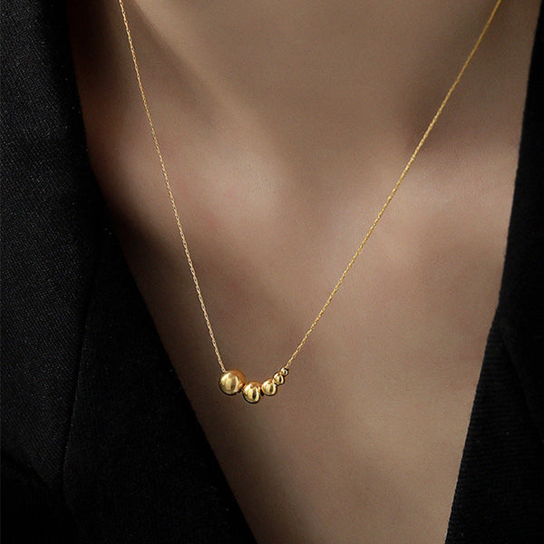 European and American simple five blessing gold bead necklace women's non-fading, high-end sense of cold, wind-plated 18k gold, temperament, trendy accessories Glossy.pk