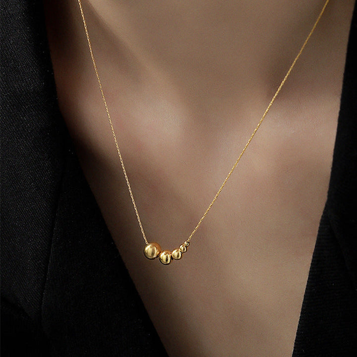 European and American simple five blessing gold bead necklace women's non-fading, high-end sense of cold, wind-plated 18k gold, temperament, trendy accessories Glossy.pk