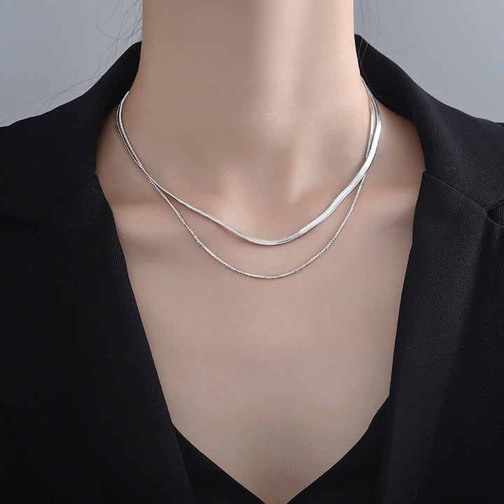 European and American snake bone chain long necklace women's simple layering basic bare chain sweater chain titanium steel non-fading sweater chain Glossy.pk