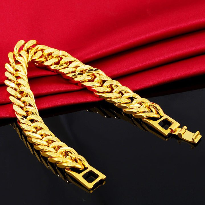 Zhongyi TEMU European and American jewelry 12mm 24K gold plated classic men's bracelet cross-border new Cuban bracelet men Glossy.pk