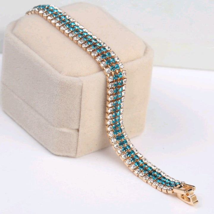 New Bracelet Women's European and American Fashion Full Diamond Small Roman Bracelet Personality Color Block Four Row Diamond Bracelet Jewelry Wholesale