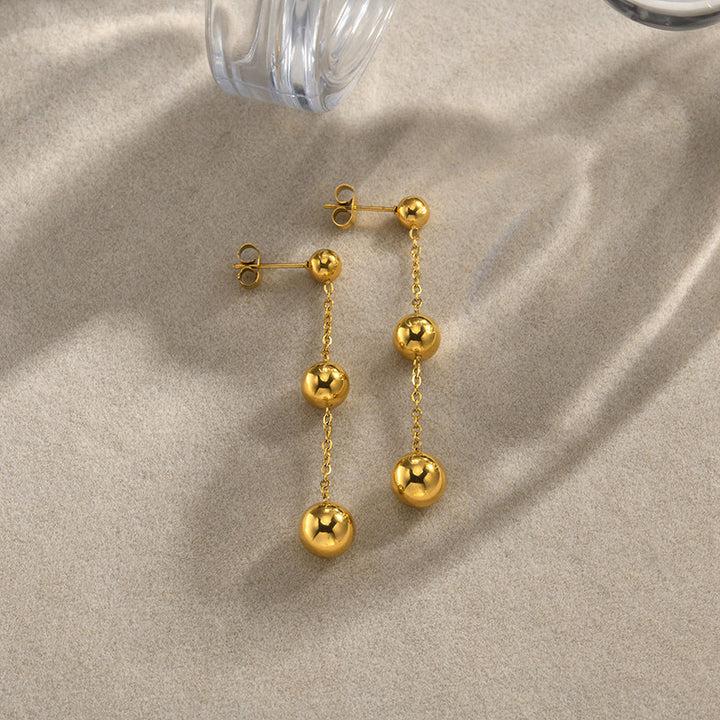 European and American net red ins wind 18K stainless steel three sizes bead pendant earrings do not fade color versatile earrings wholesale