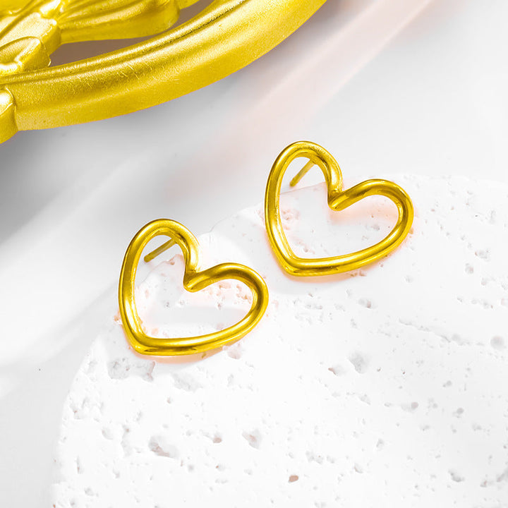 European and American cross-border wholesale double layer love butterfly pendant stud earrings stainless steel plated 18K gold plating versatile gradient earrings 21 Glossy.pk