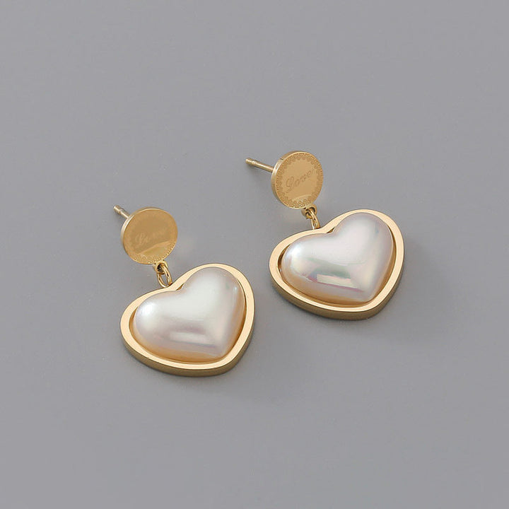 European and American cross-border wholesale double layer love butterfly pendant stud earrings stainless steel plated 18K gold plating versatile gradient earrings 21 Glossy.pk