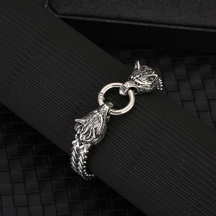 Cross-border AliExpress European and American stainless steel men's bracelets, titanium steel hip-hop bracelets, Nordic domineering wolf head Viking chains Glossy.pk