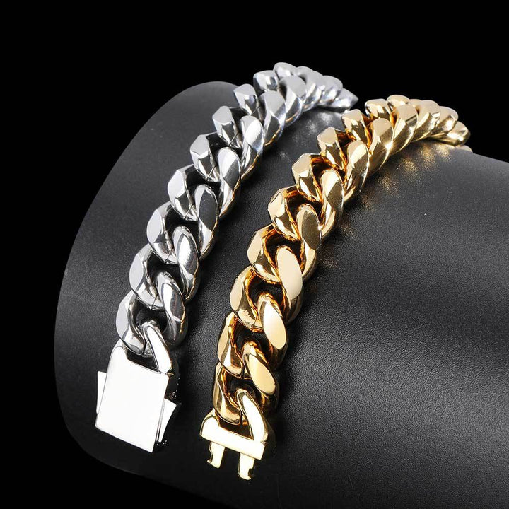 Men’s Cuban Bracelet – 18K Gold Plated on 925 Sterling Silver Glossy.pk