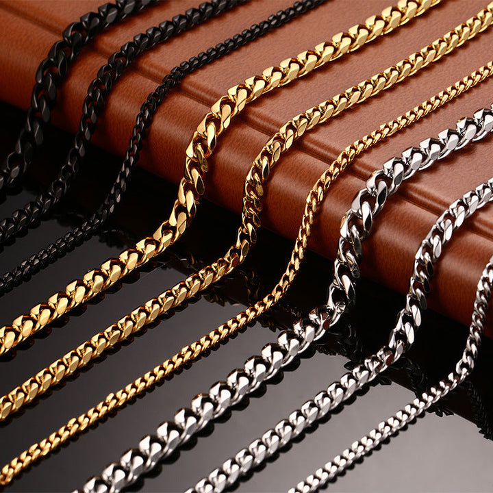 Cross-border European and American style wear with punk hip-hop stainless steel bracelet, six-sided grinding Cuban chain, simple titanium steel bracelet Glossy.pk