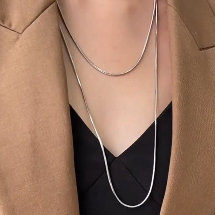 European and American snake bone chain long necklace women's simple layering basic bare chain sweater chain titanium steel non-fading sweater chain Glossy.pk