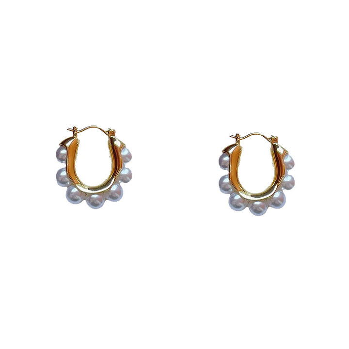 Cross-border European and American U-shaped pearl earrings plated 18K high-end earrings niche earrings high-end earrings wholesale source
