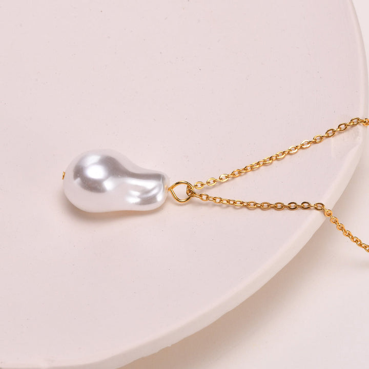 European and American cross-border wholesale retro high-grade irregular pearl necklace titanium steel earrings net red long earrings do not fade Glossy.pk