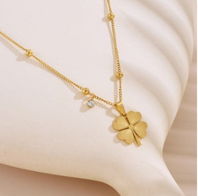 Titanium steel emerald geometric necklace high-grade cold style clavicle necklace fashion temperament accessories do not fade 34 Glossy.pk