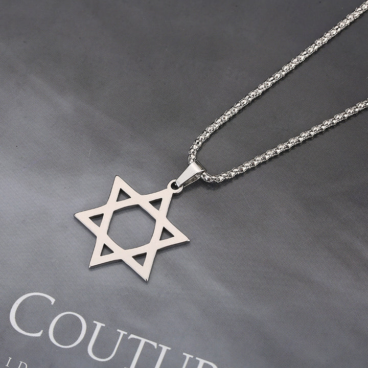 Cross-border temu new necklace high-end fashion simple stainless steel pendant titanium steel men's six-pointed star necklace